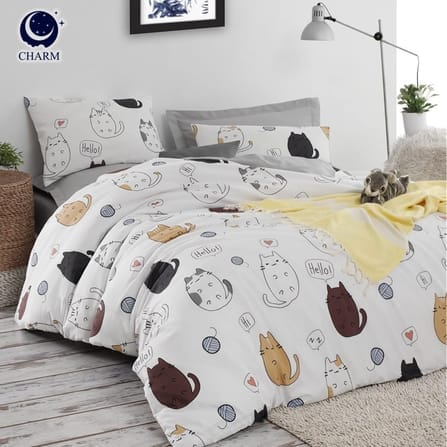 CHARM ชุดผ้าปูที่นอน + ผ้านวม 6 ฟุต 6 ชิ้น ลาย CHUBBY CAT คอลเลคชั่น DREAMY_7
